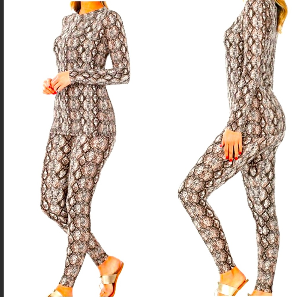 Zenana Python Snake Print Loungewear Set Women Color Brown Size L